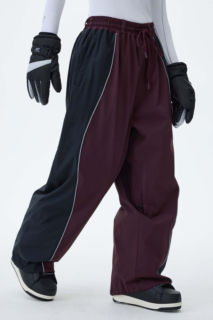 Women's Plum Noir & Black Contrast Panel Reflective Snow Pants