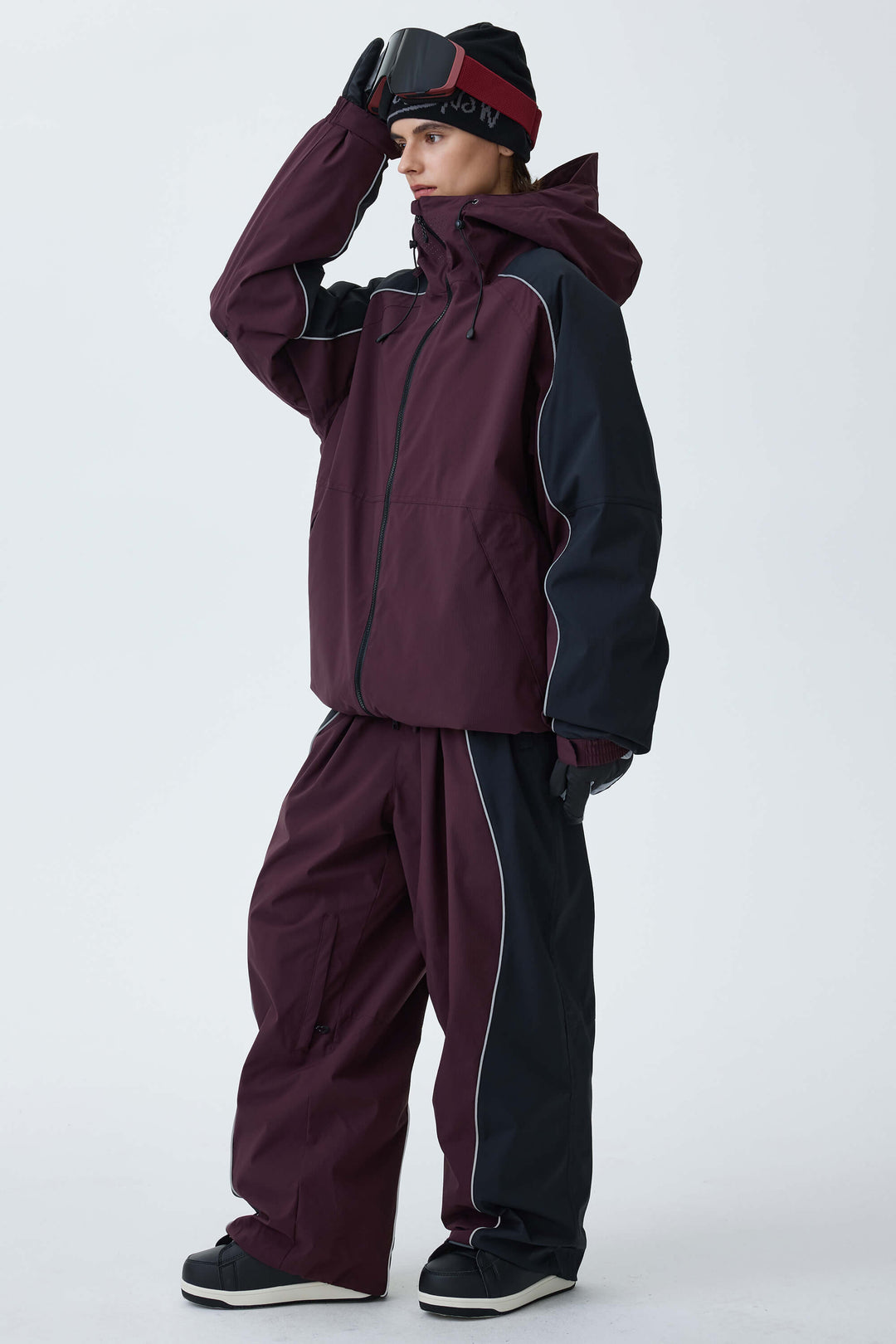 Women's Black & Washed Denim Contrast Panel Reflective Snow Pants