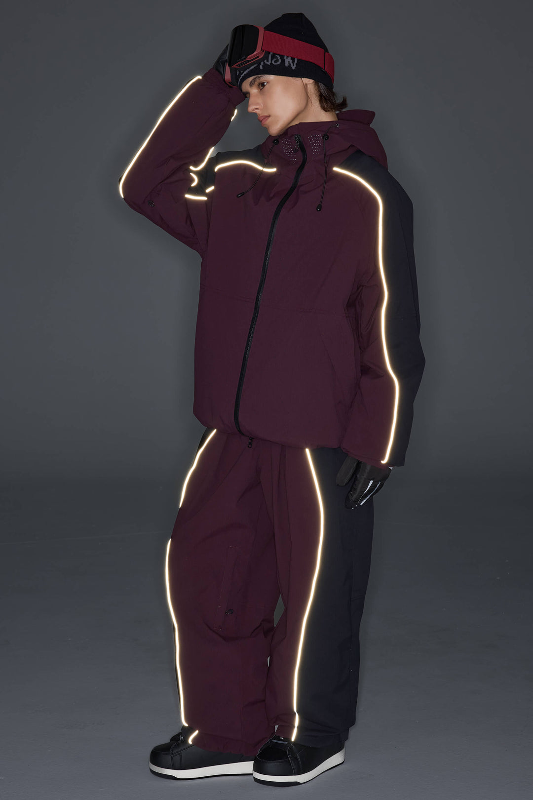 Women's Black & Washed Denim Contrast Panel Reflective Snow Pants
