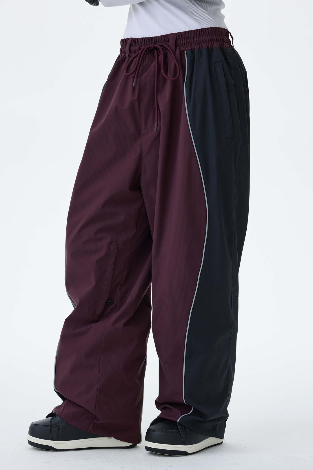 Women's Plum Noir & Black Contrast Panel Reflective Snow Pants