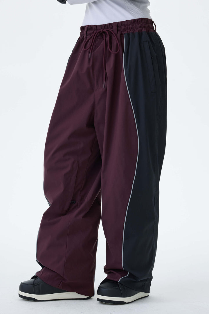 Women's Plum Noir & Black Contrast Panel Reflective Snow Pants