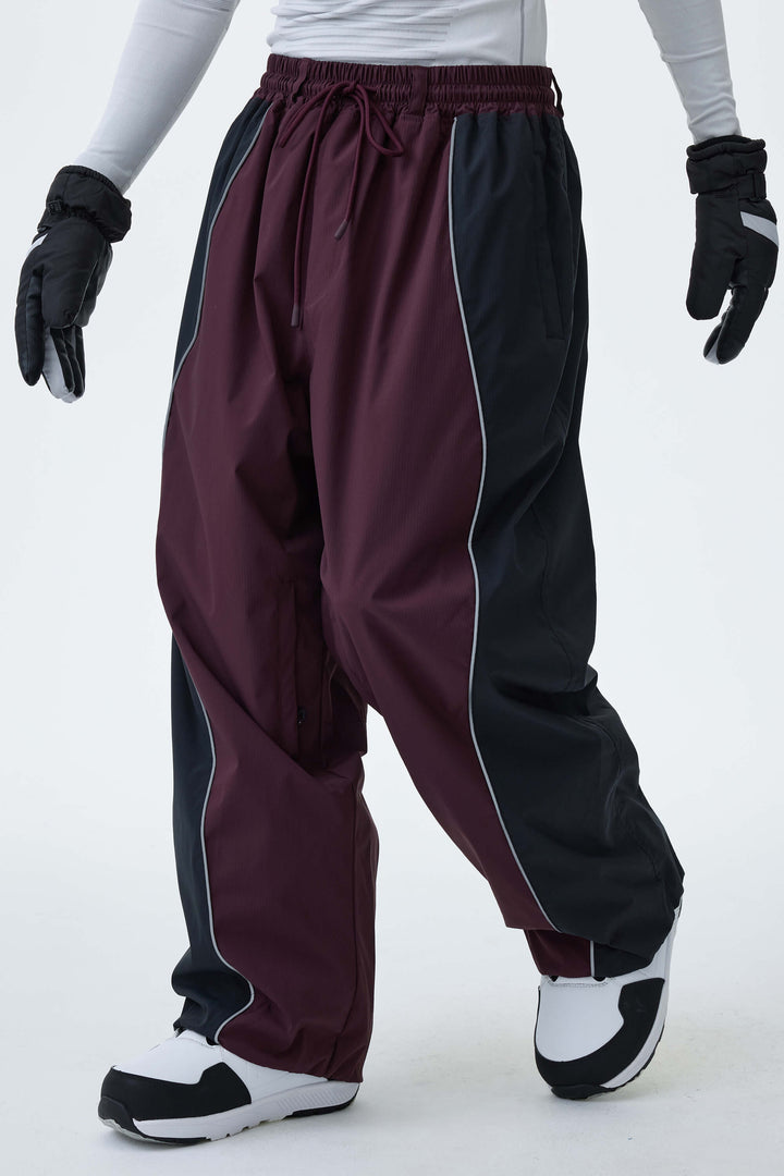 Men's Black & Washed Denim Contrast Panel Reflective Snow Pants