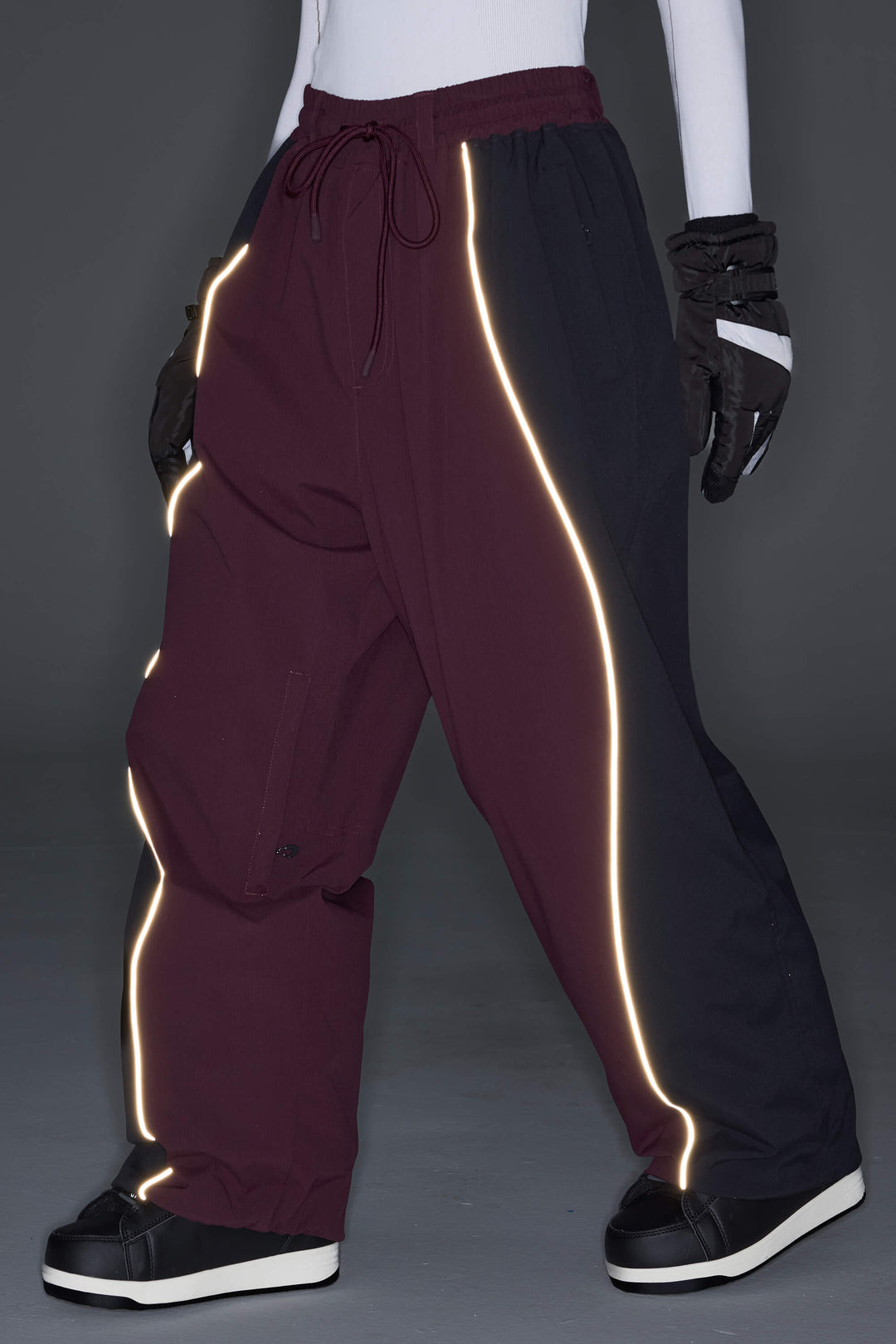 Men's Black & Washed Denim Contrast Panel Reflective Snow Pants