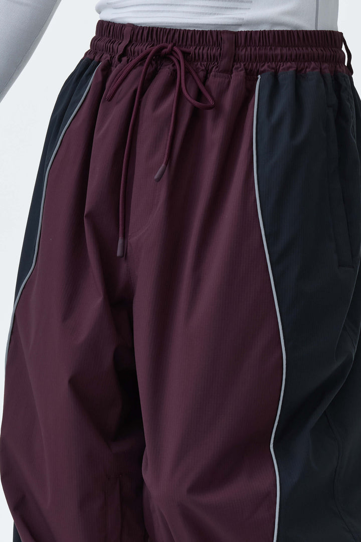 Men's Plum Noir & Black Contrast Panel Reflective Snow Pants