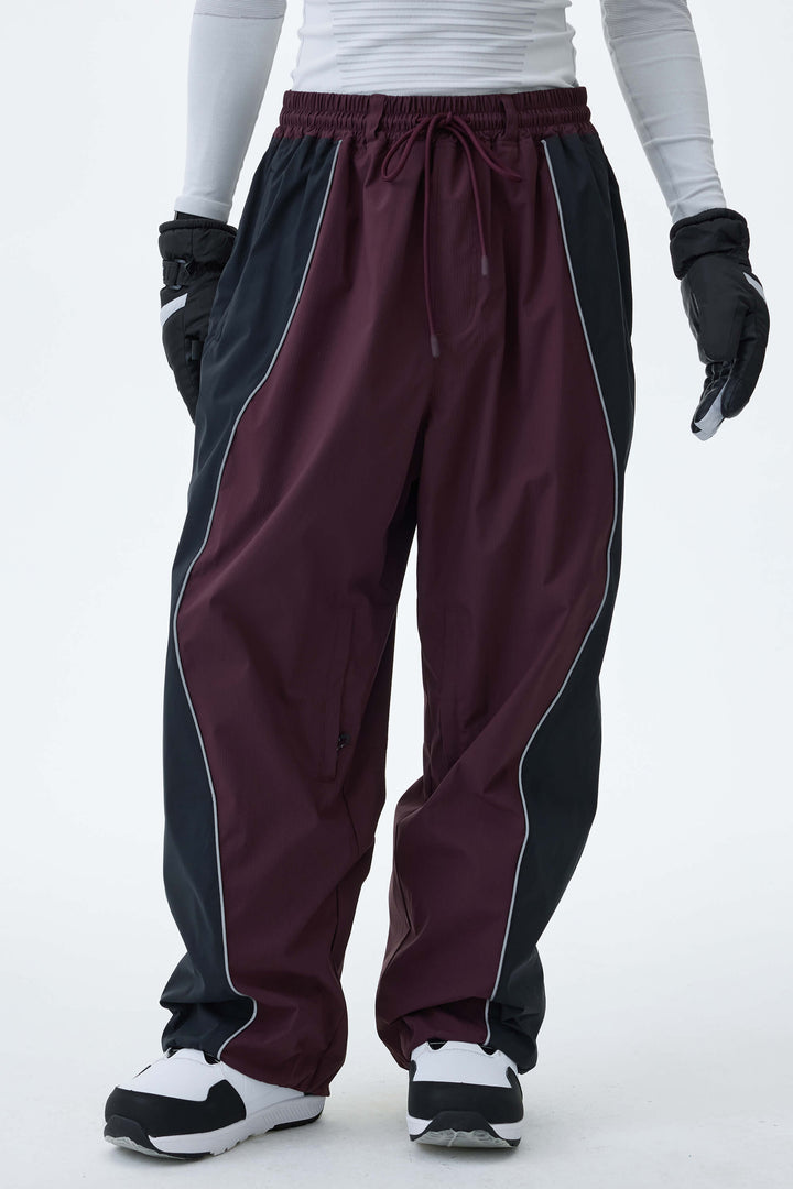 Men's Black & Washed Denim Contrast Panel Reflective Snow Pants