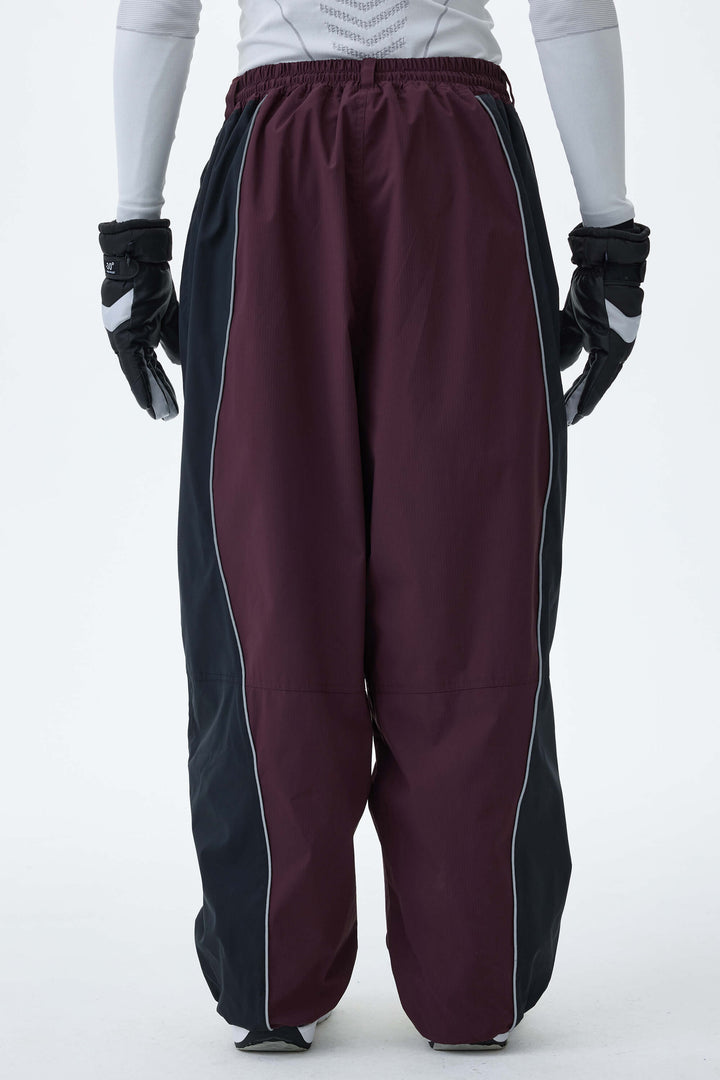 Men's Plum Noir & Black Contrast Panel Reflective Snow Pants
