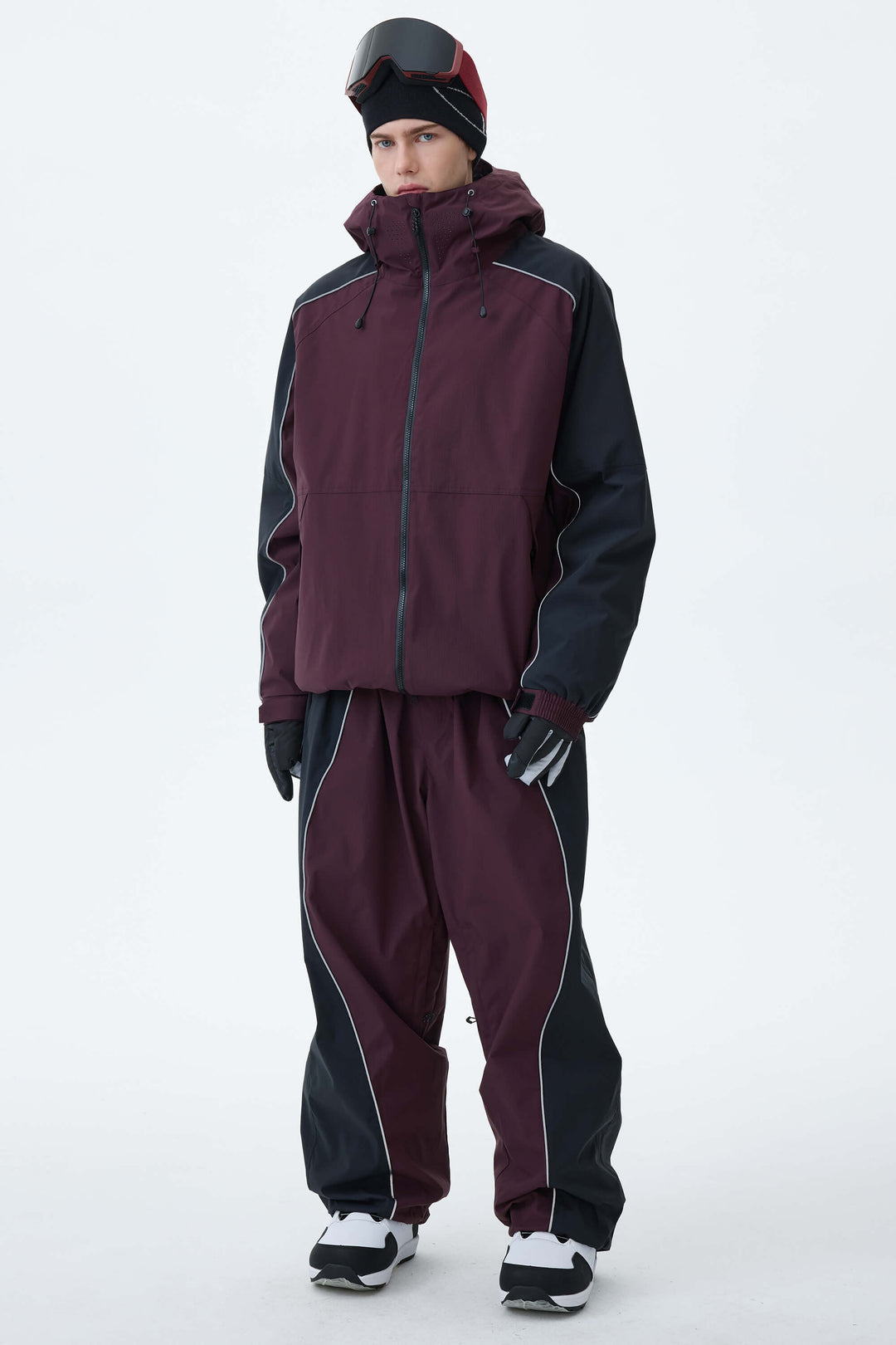 Men's Black & Washed Denim Contrast Panel Reflective Snow Pants