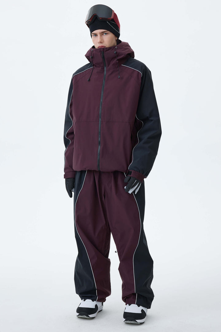 Men's Black & Washed Denim Contrast Panel Reflective Snow Pants