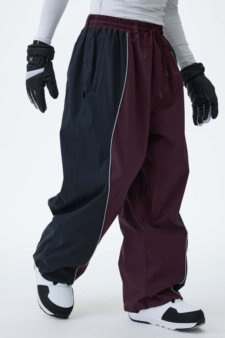 Men's Plum Noir & Black Contrast Panel Reflective Snow Pants
