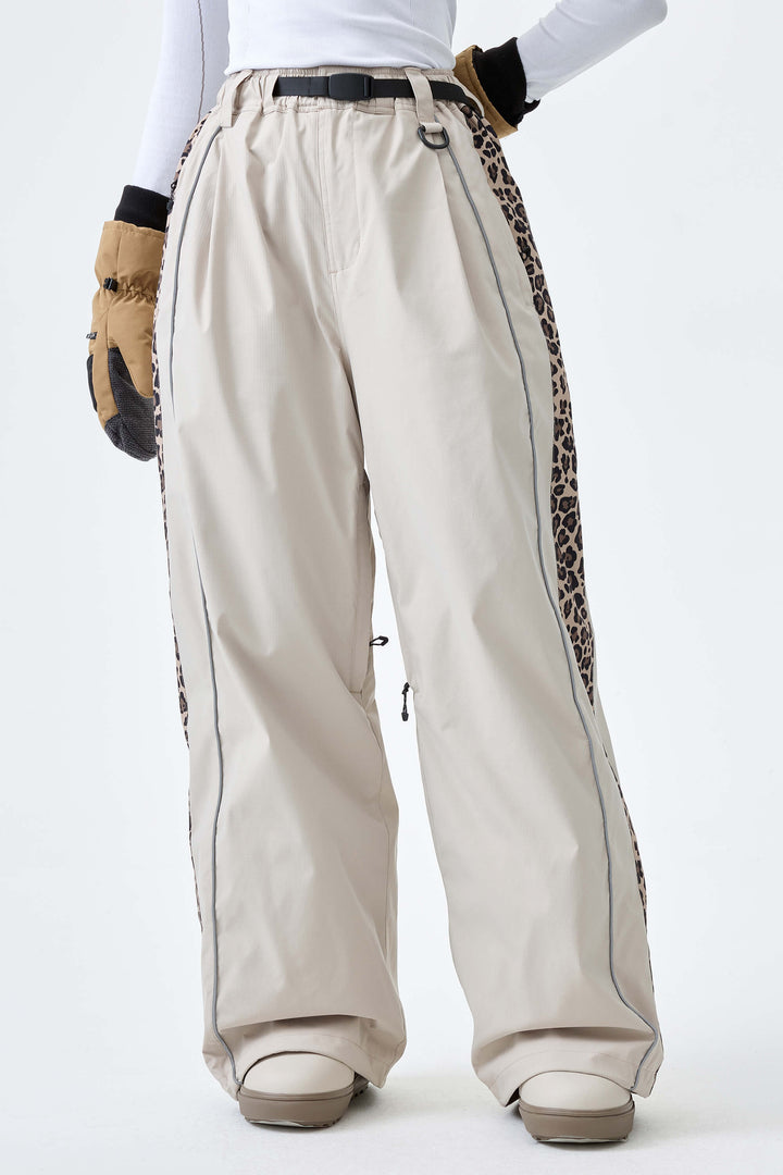 Women's Black & Blue Gray Reflective Contrast-Stripe Baggy Snow Pants