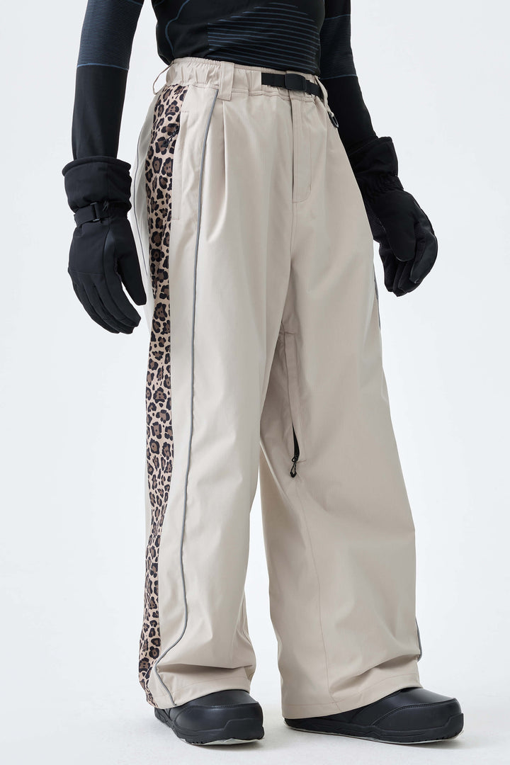 Men's Black & Blue Gray Reflective Contrast-Stripe Baggy Snow Pants