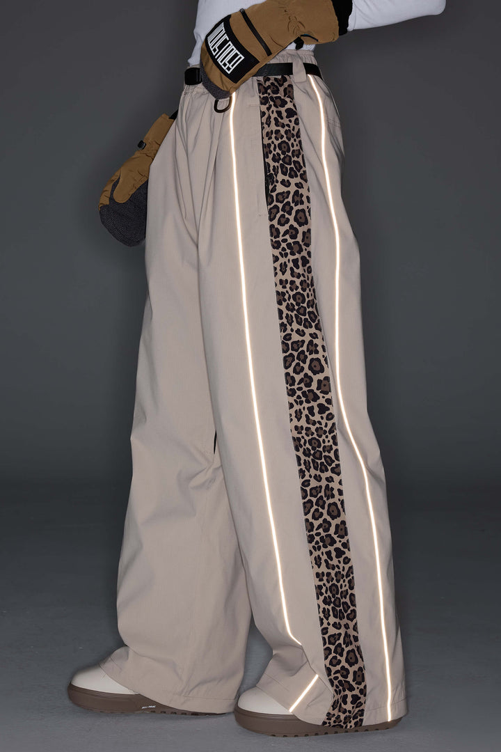 Men's Black & Blue Gray Reflective Contrast-Stripe Baggy Snow Pants