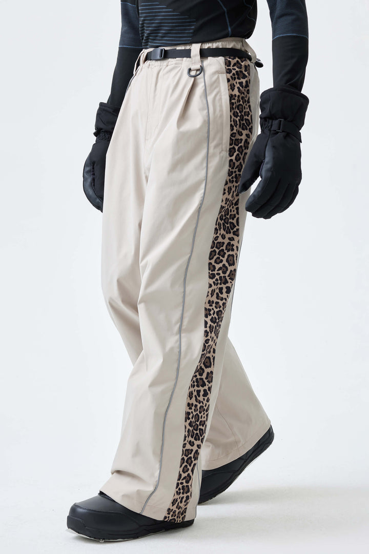 Men's Black & Blue Gray Reflective Contrast-Stripe Baggy Snow Pants