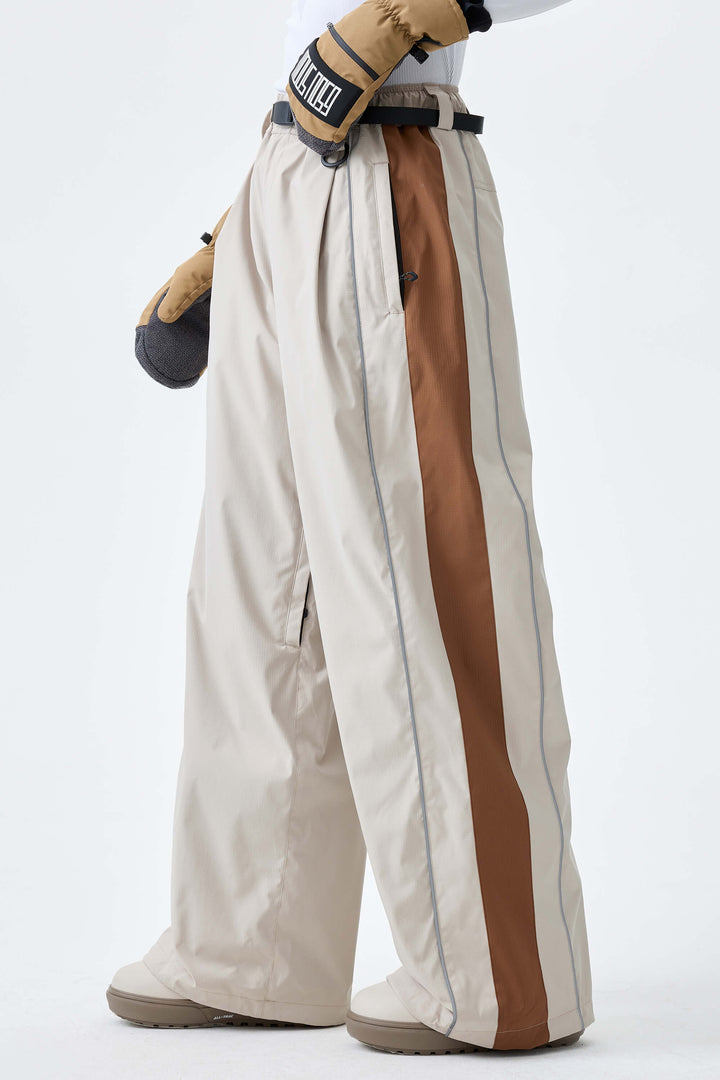 Women's Black & Blue Gray Reflective Contrast-Stripe Baggy Snow Pants