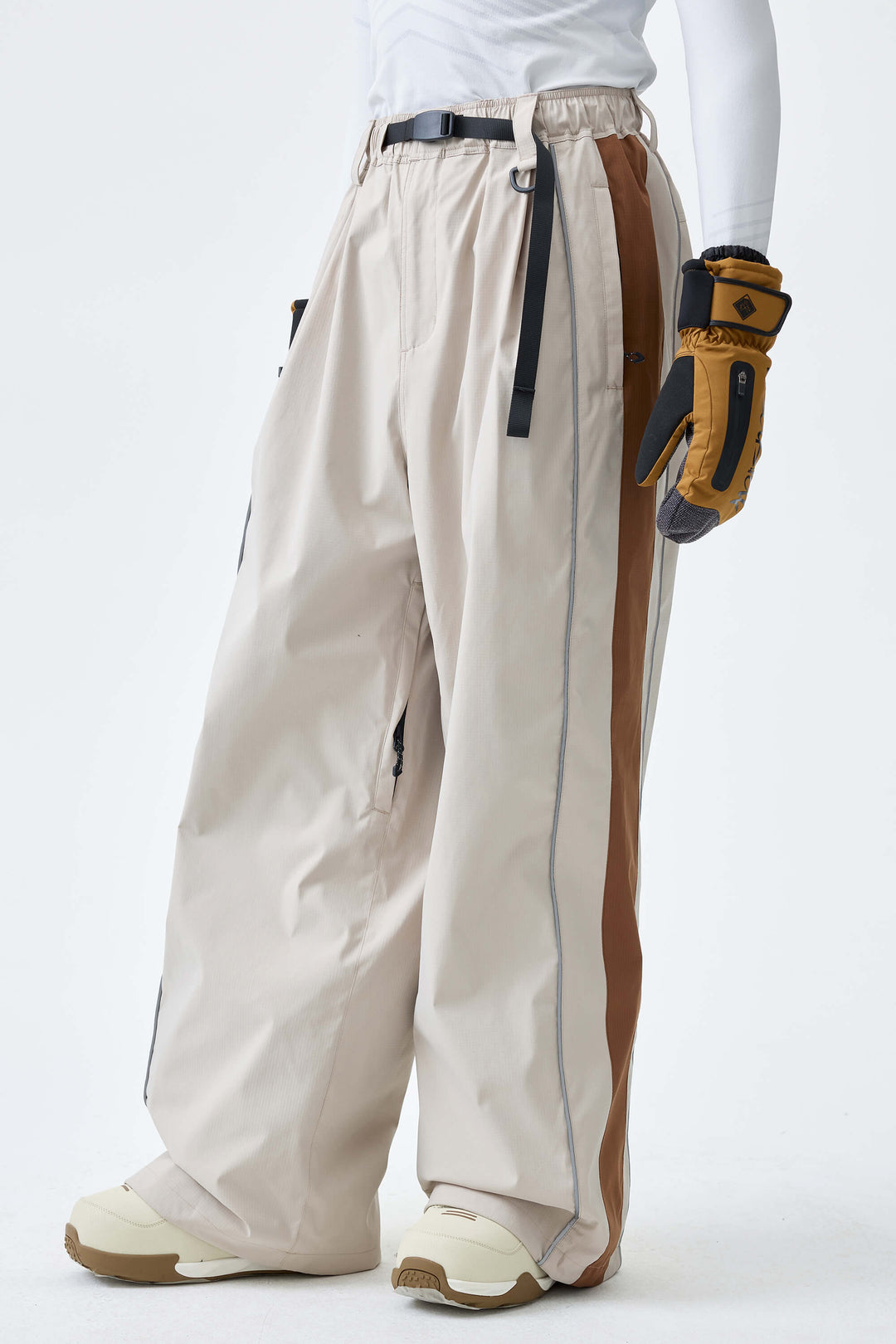 Men's Black & Blue Gray Reflective Contrast-Stripe Baggy Snow Pants