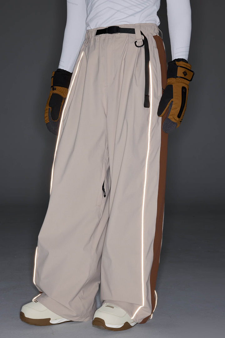 Men's Black & Blue Gray Reflective Contrast-Stripe Baggy Snow Pants