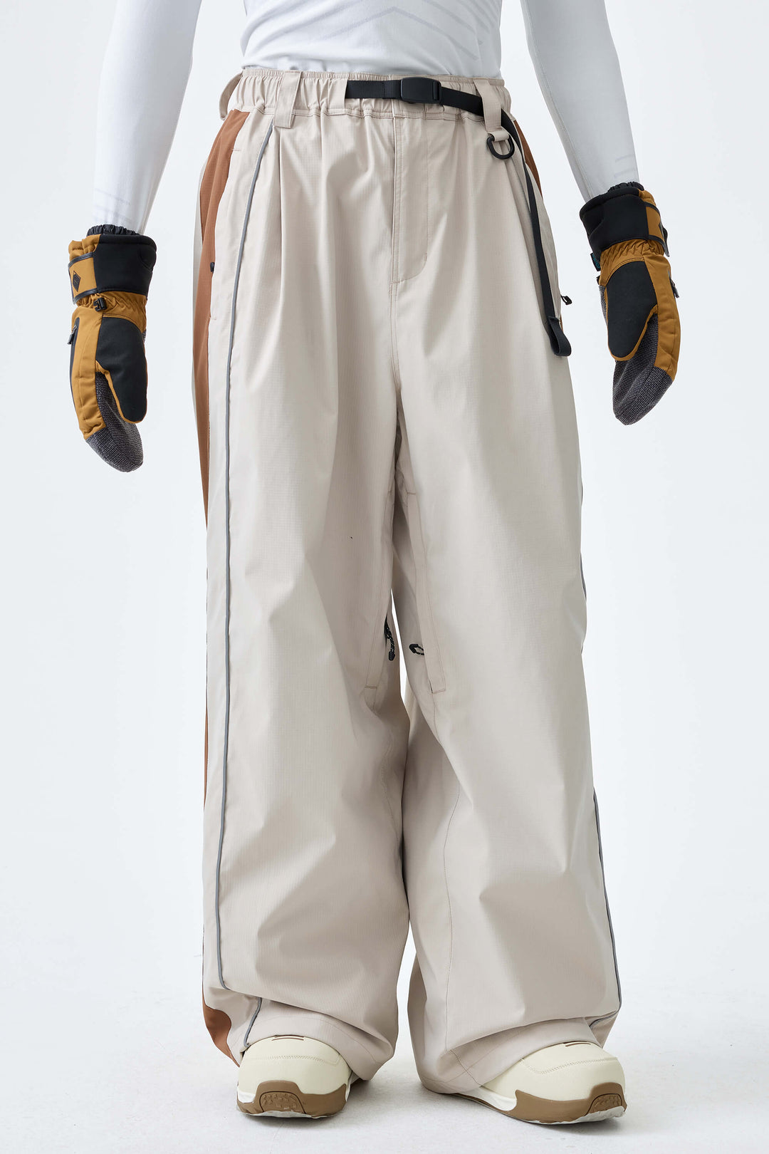Men's Black & Blue Gray Reflective Contrast-Stripe Baggy Snow Pants