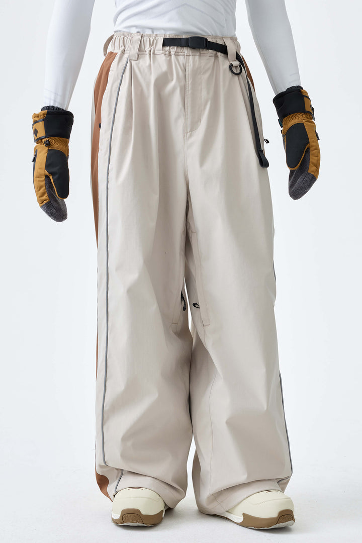 Men's Black & Blue Gray Reflective Contrast-Stripe Baggy Snow Pants