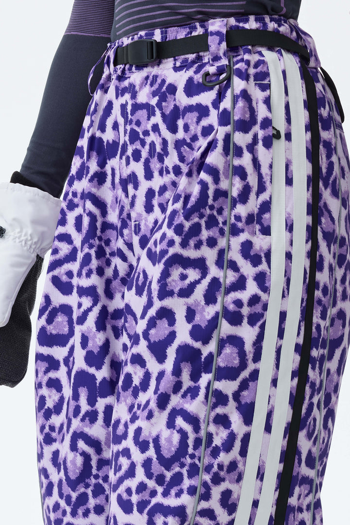 Women's Violet Leopard Retro Track Stripe Reflective Baggy Snow Pants