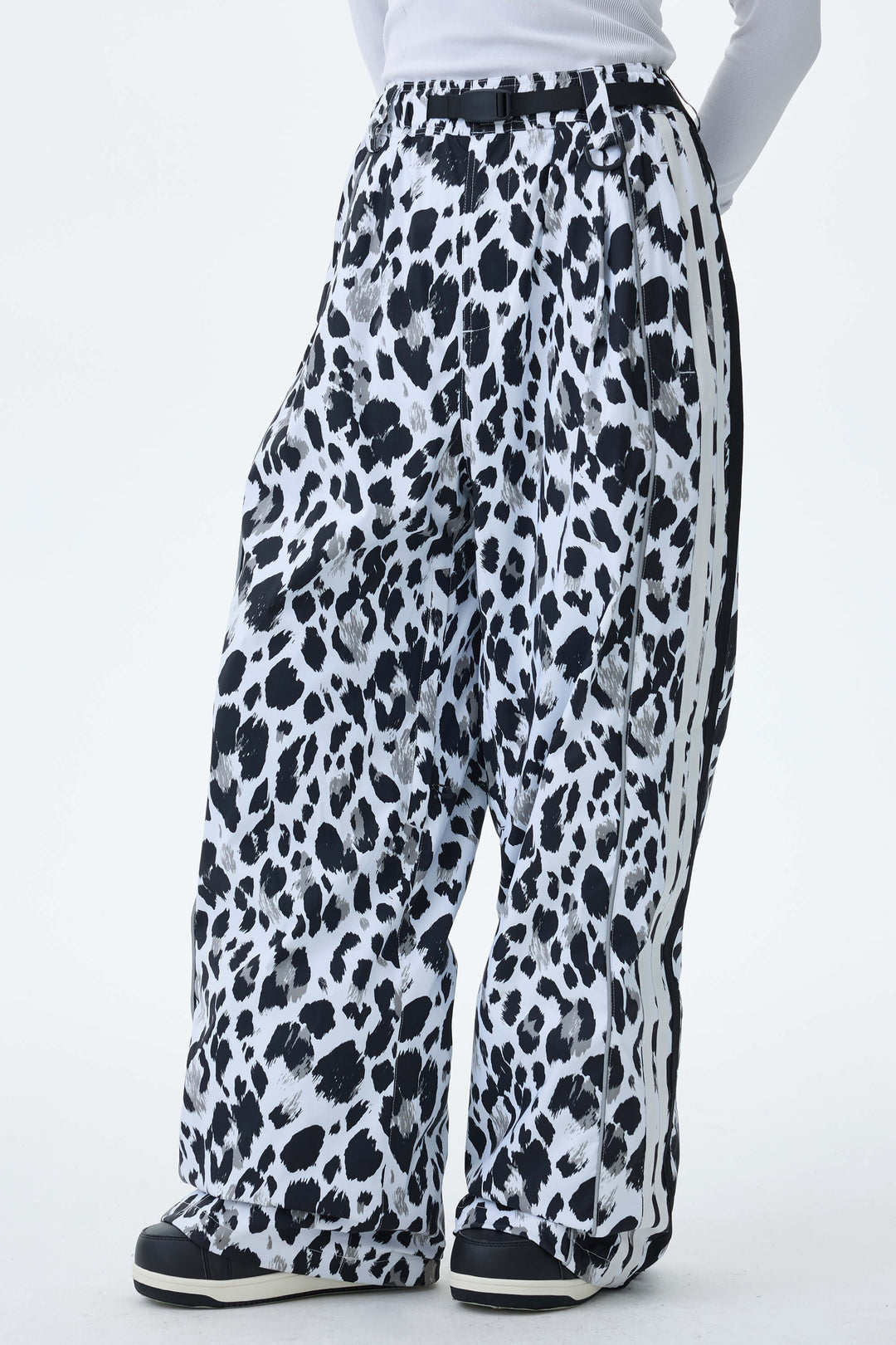 Women's Mono Leopard Retro Track Stripe Reflective Baggy Snow Pants