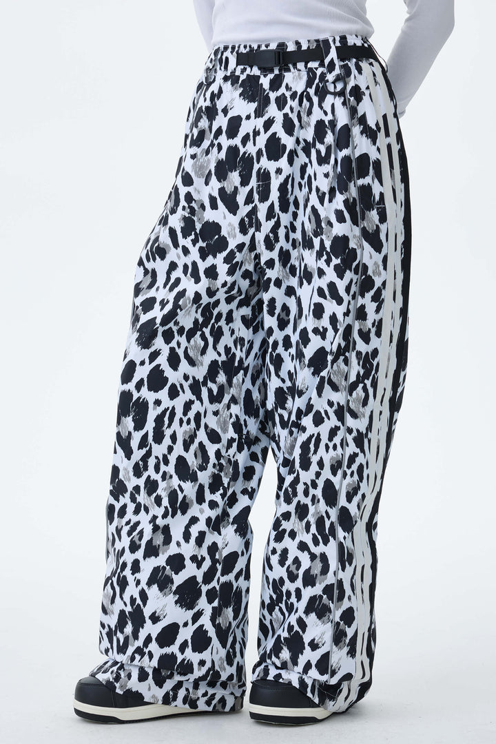 Women's Mono Leopard Retro Track Stripe Reflective Baggy Snow Pants