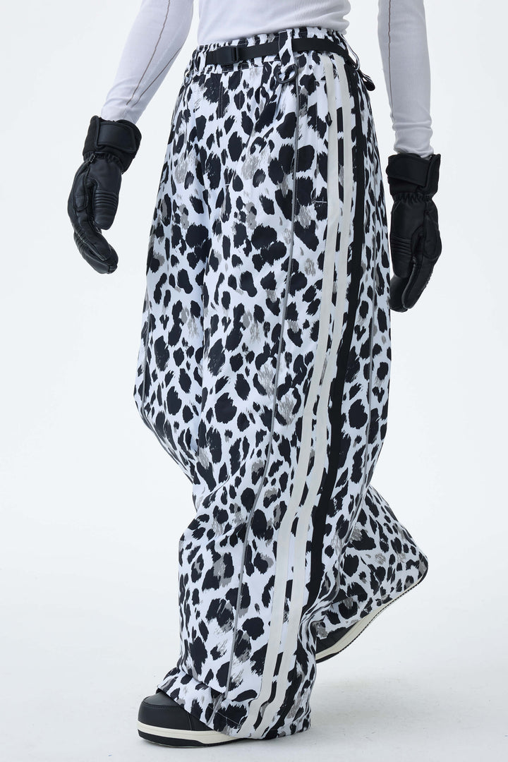 Women's Mono Leopard Retro Track Stripe Reflective Baggy Snow Pants