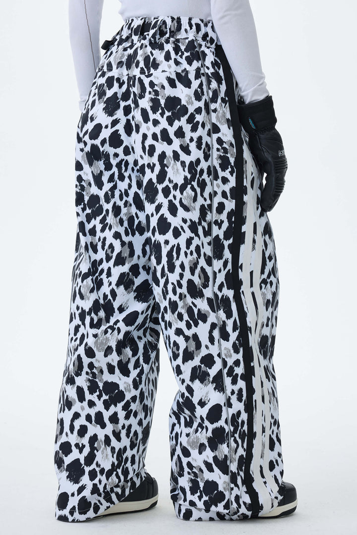 Women's Mono Leopard Retro Track Stripe Reflective Baggy Snow Pants