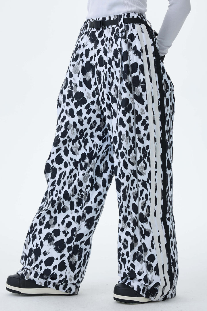 Women's Mono Leopard Retro Track Stripe Reflective Baggy Snow Pants