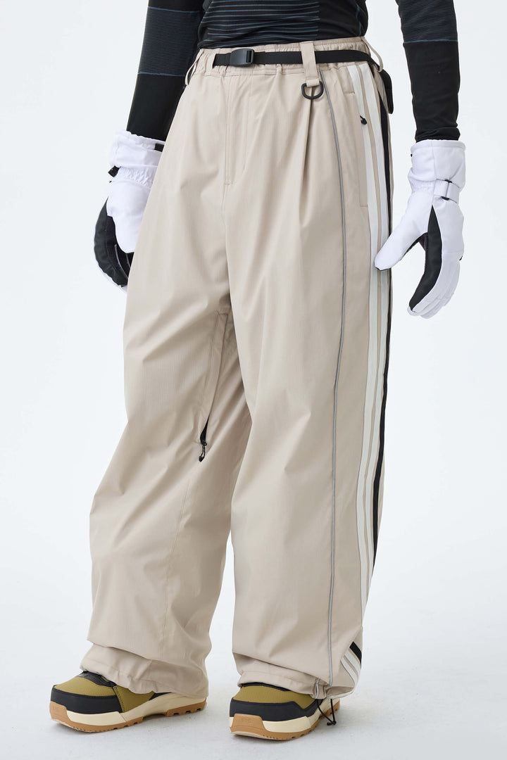 Men's Gray Leopard Retro Track Stripe Reflective Baggy Snow Pants