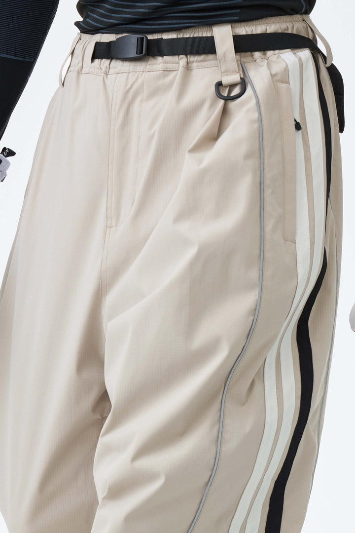 Men's Oat Milk Retro Track Stripe Reflective Baggy Snow Pants