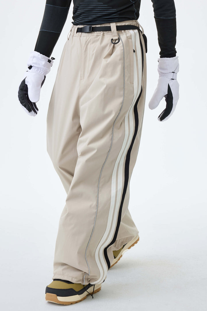 Men's Gray Leopard Retro Track Stripe Reflective Baggy Snow Pants