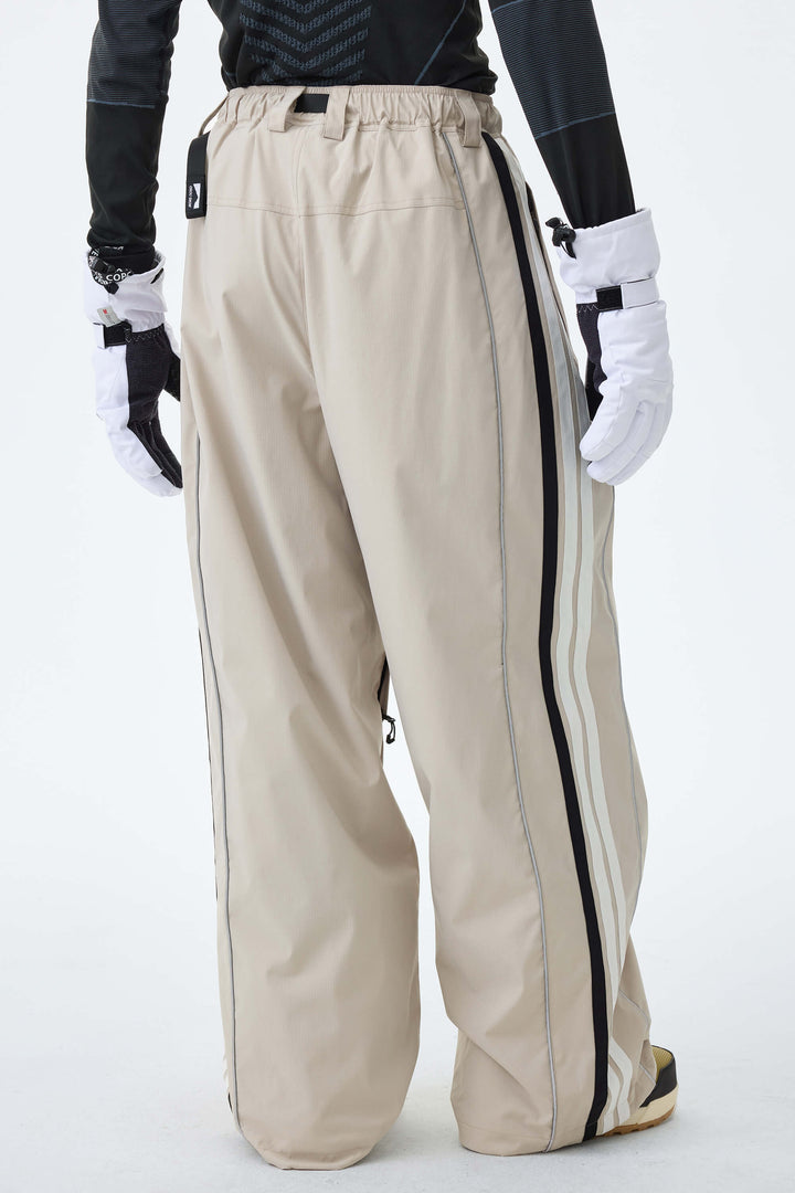 Men's Oat Milk Retro Track Stripe Reflective Baggy Snow Pants