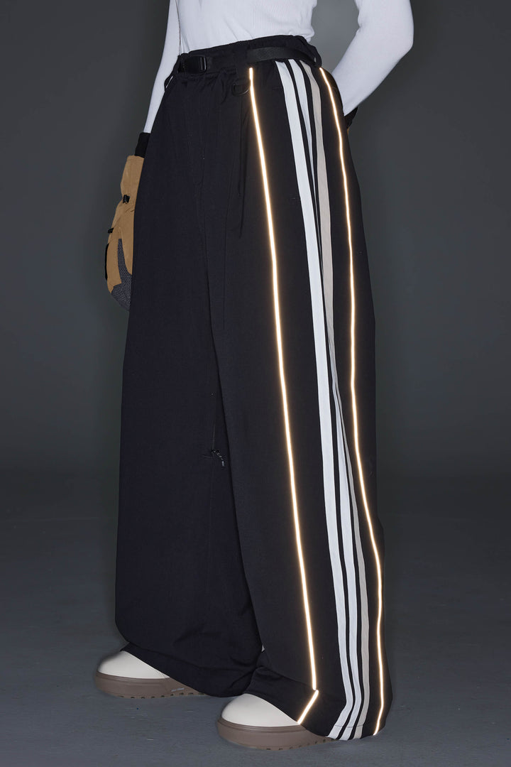 Women's Mono Leopard Retro Track Stripe Reflective Baggy Snow Pants