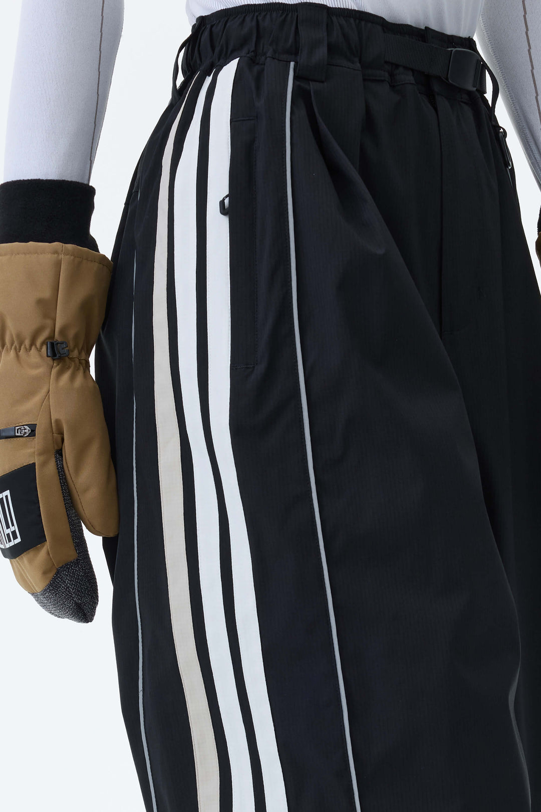 Women's Black Retro Track Stripe Reflective Baggy Snow Pants