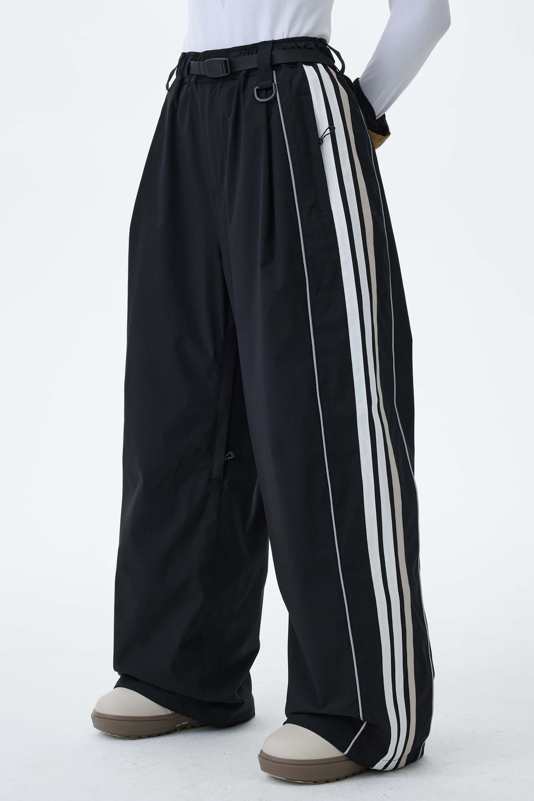 Women's Mono Leopard Retro Track Stripe Reflective Baggy Snow Pants