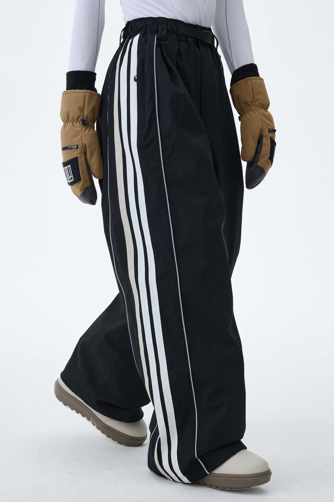 Women's Mono Leopard Retro Track Stripe Reflective Baggy Snow Pants