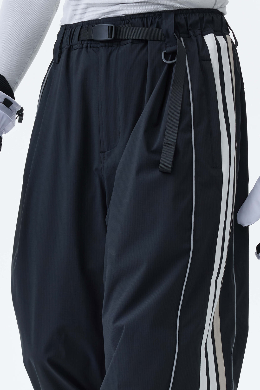 Men's Black Retro Track Stripe Reflective Baggy Snow Pants