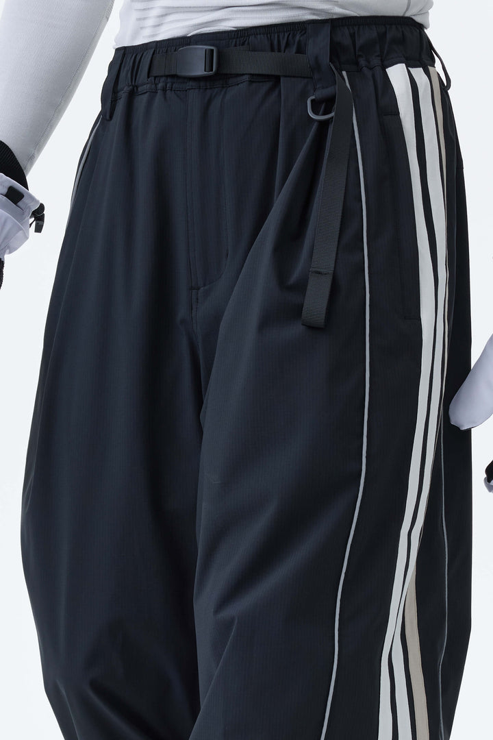 Men's Black Retro Track Stripe Reflective Baggy Snow Pants