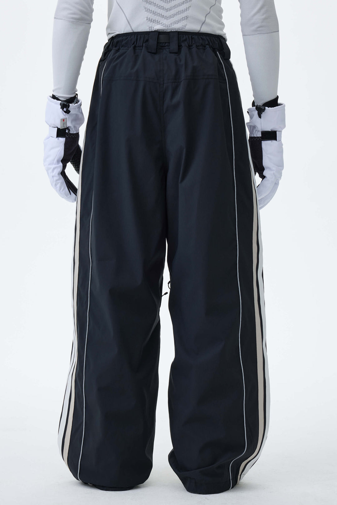 Men's Black Retro Track Stripe Reflective Baggy Snow Pants