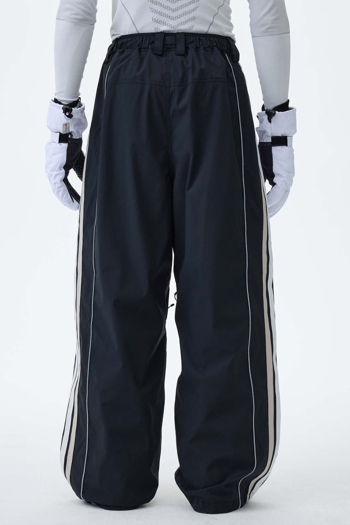 Men's Black Retro Track Stripe Reflective Baggy Snow Pants
