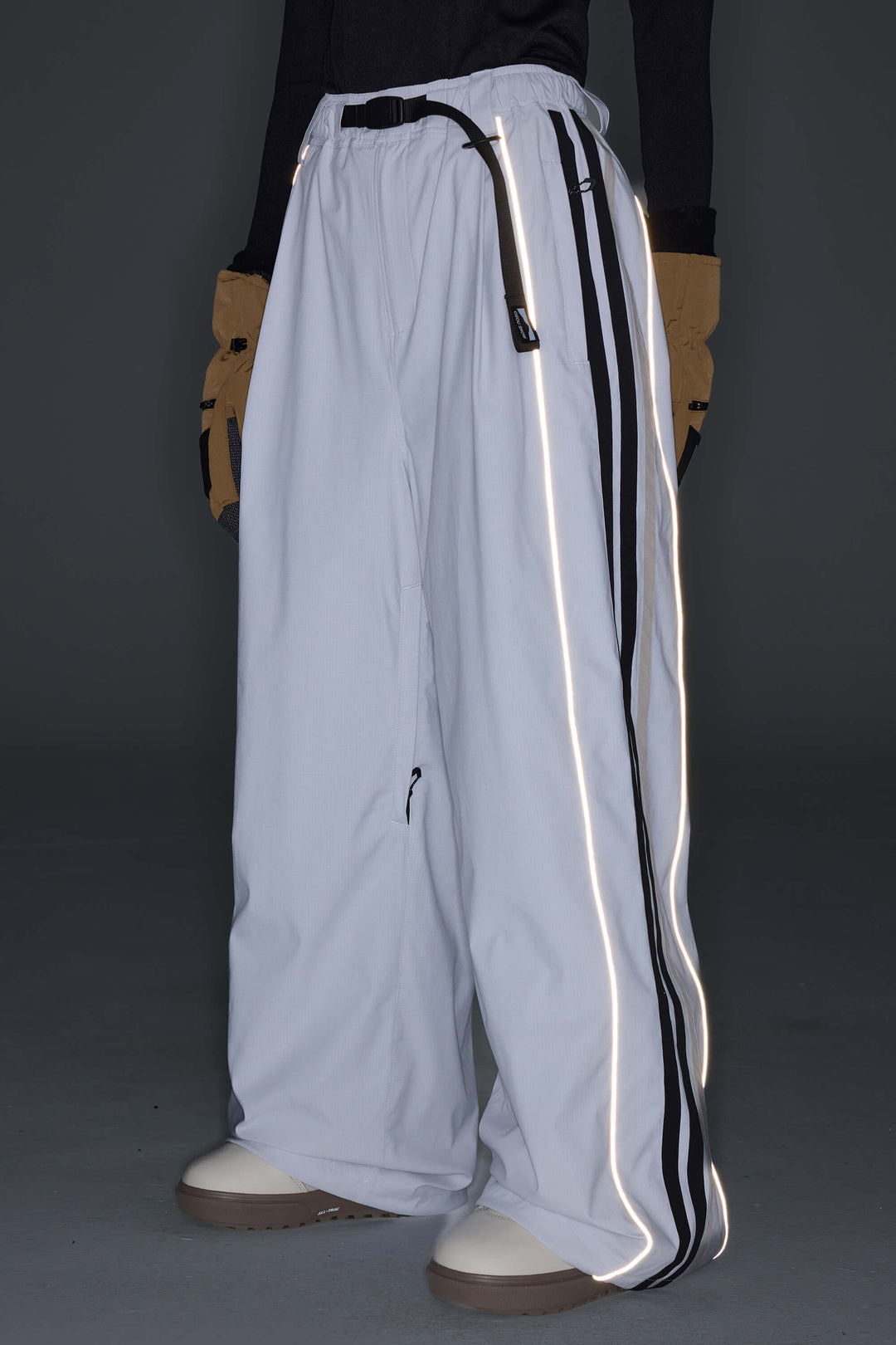 Women's Mono Leopard Retro Track Stripe Reflective Baggy Snow Pants