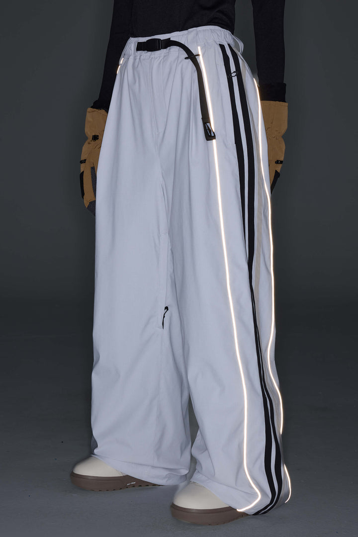 Women's Mono Leopard Retro Track Stripe Reflective Baggy Snow Pants