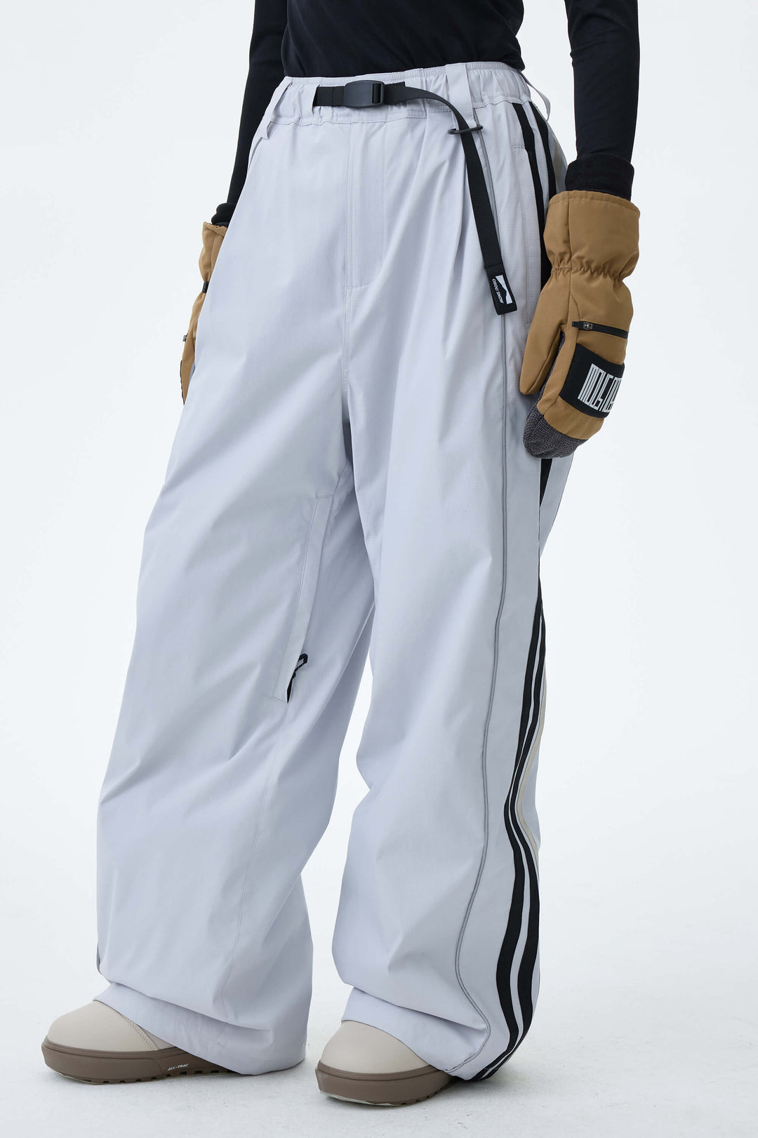 Women's Mono Leopard Retro Track Stripe Reflective Baggy Snow Pants