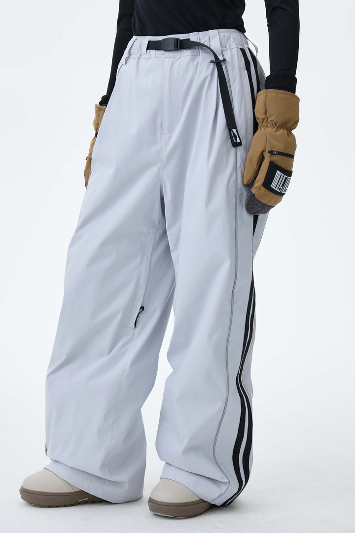 Women's Mono Leopard Retro Track Stripe Reflective Baggy Snow Pants