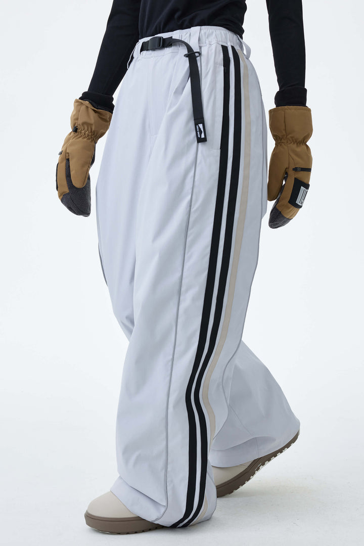 Women's Mono Leopard Retro Track Stripe Reflective Baggy Snow Pants