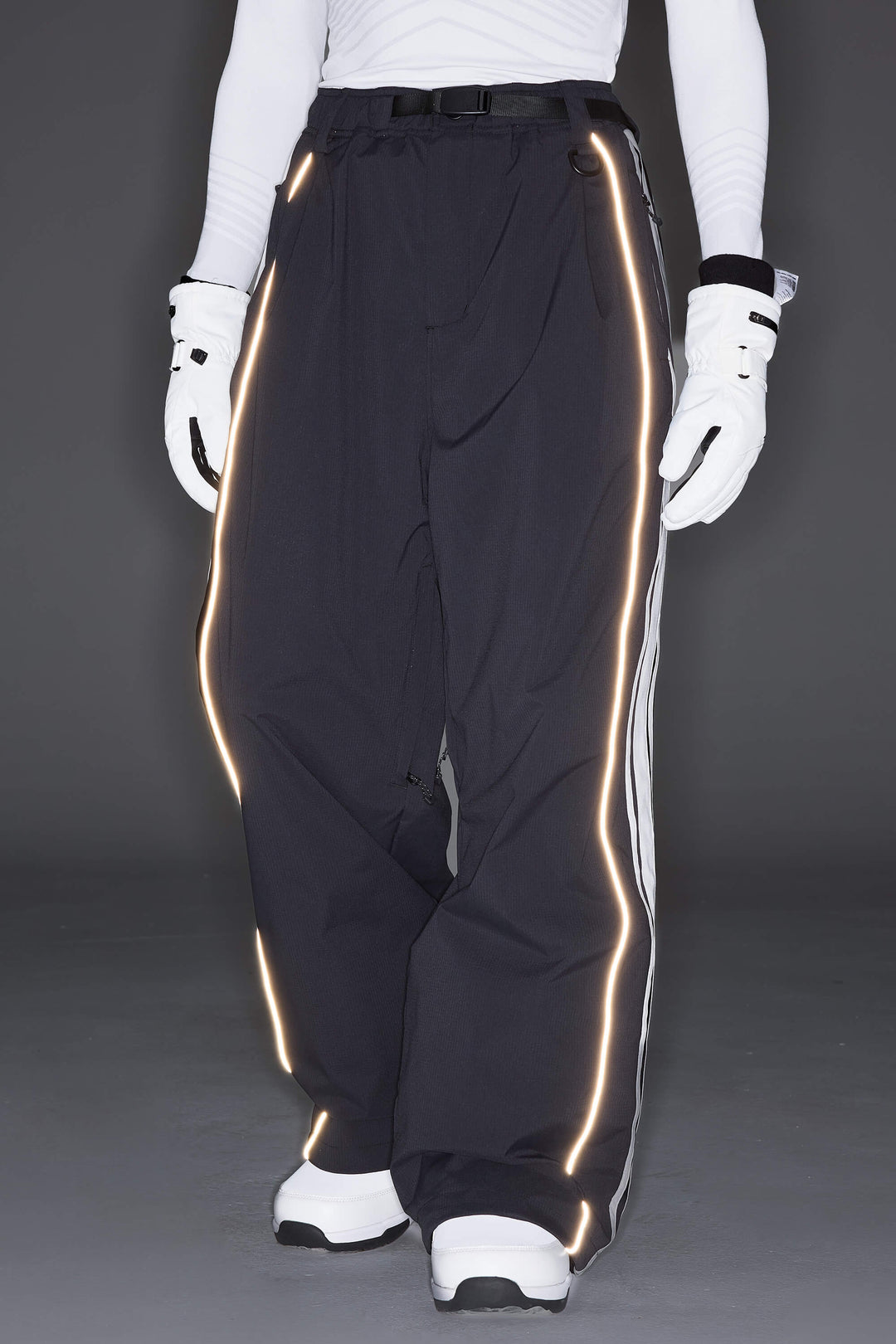 Women's Black Retro Baggy Side Stripe Reflective Snow Pants