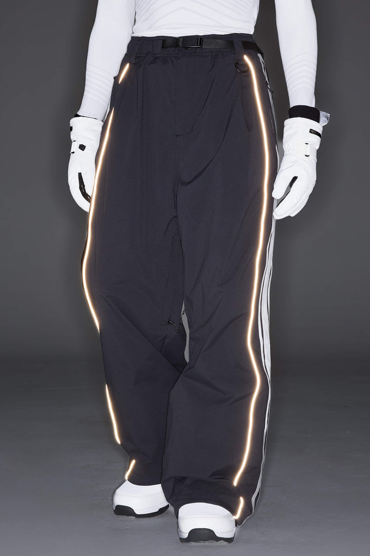 Women's Black Retro Baggy Side Stripe Reflective Snow Pants