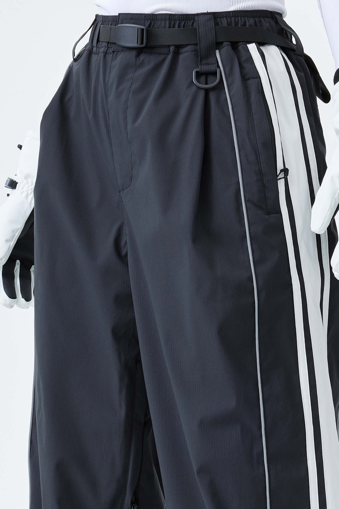 Women's Black Retro Baggy Side Stripe Reflective Snow Pants