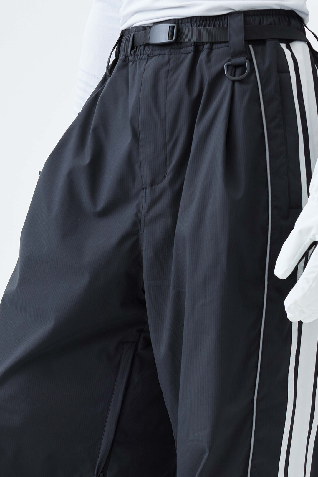 Men's Black Retro Baggy Side Stripe Reflective Snow Pants