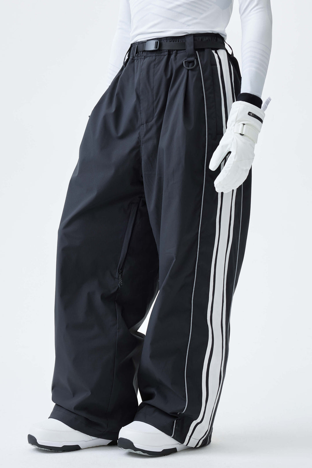 Men's Off White Retro Baggy Side Stripe Reflective Snow Pants